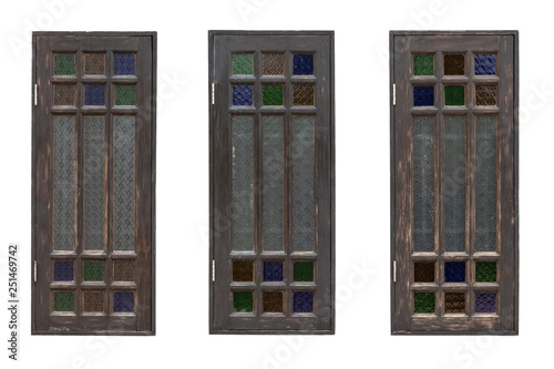 Isolated three old wooden windows.