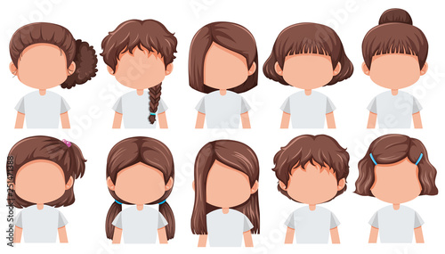 Set of girl with different hairstyle