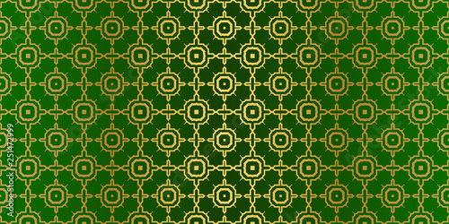 Seamless Patterns Set, Abstract Traditional Geometric Texture. Ornament For Interior Design, Greeting Cards, Birthday Or Wedding Invitations, Paper Print. Ethnic Background In East Style. Green gold
