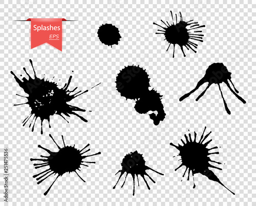 Vector spray, ink, paint, dirt, fluid. Design elements on an isolated transparent background.
