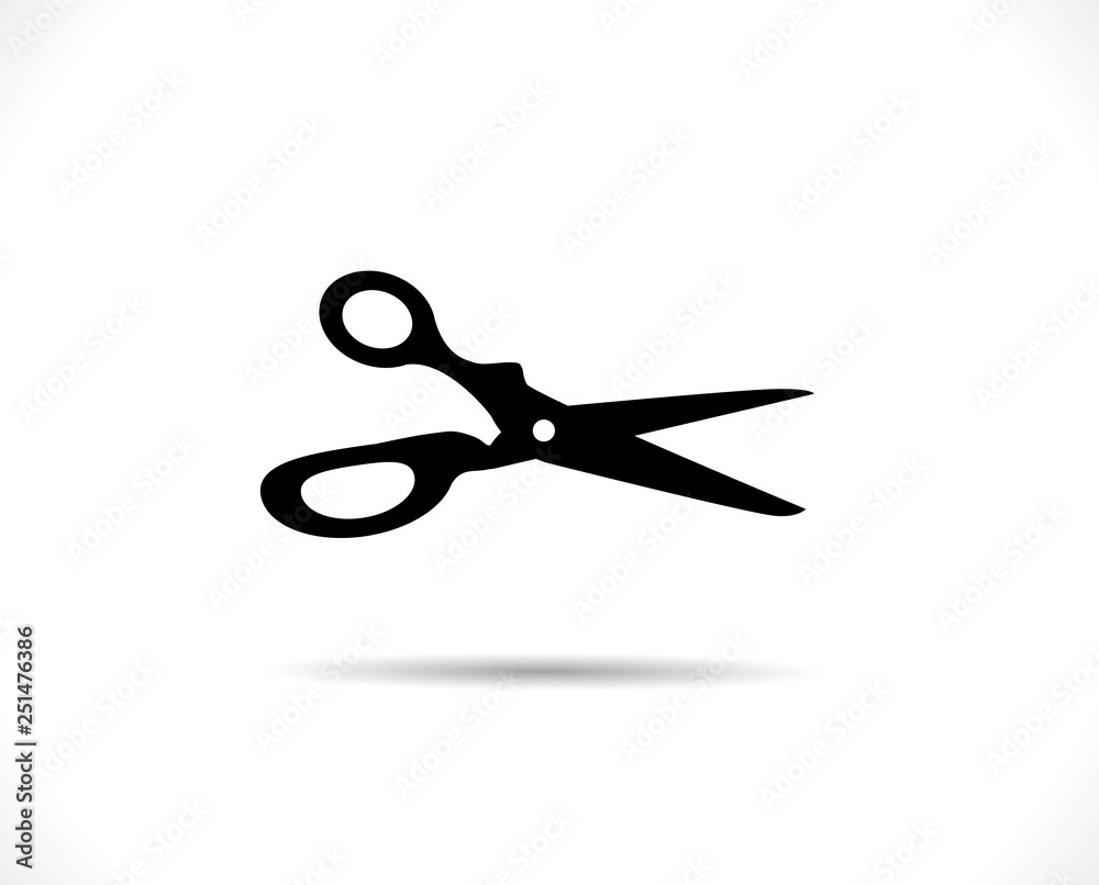 Silhouette of scissors. Large tailors in the open position. Vector icon. The design element is isolated on a light background. Silhouette of scissors. Large tailors in the open position. Vector icon. The design element is isolated on a light background.