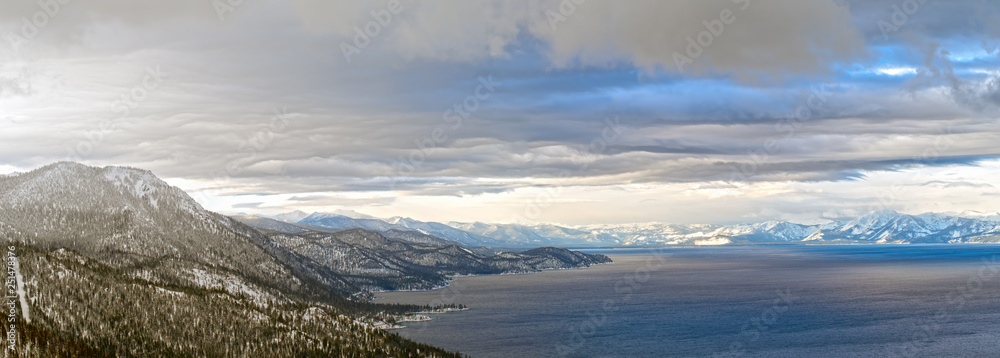 Lake Tahoe panorama in the winter.
