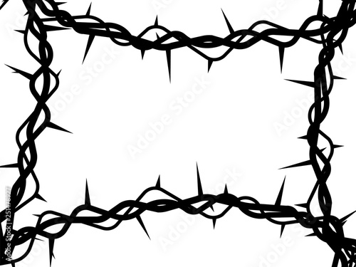 Vector decorative frame branch of thorns. The symbol of Christian Easter, the resurrection. The element is isolated on a light background.