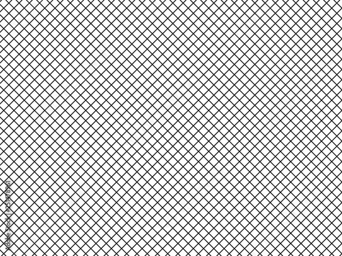 Vector illustration of simple lines of diagonal monochrome cells, squares, grid pattern. Black and white texture for the background. Isolated object.