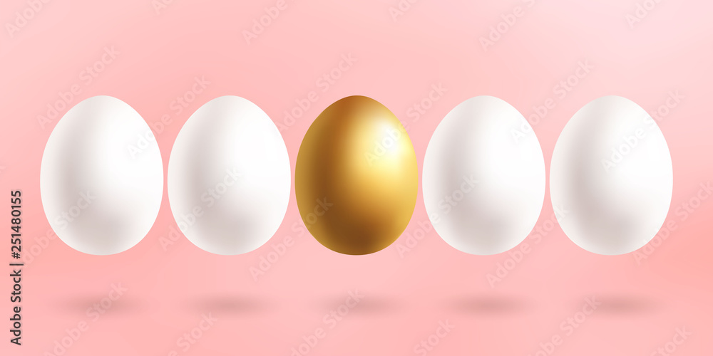 Gold and white egg in a row isolated with shadows isolate on trendy pink background. Vector design. Gold and white egg in a row isolated with shadows isolate on trendy pink background. Vector design.