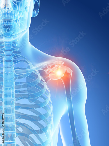 3d rendered illustration of a mans painful shoulder