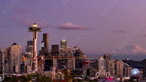 Aerial Time Lapse of Seattle Skyline at Dusk