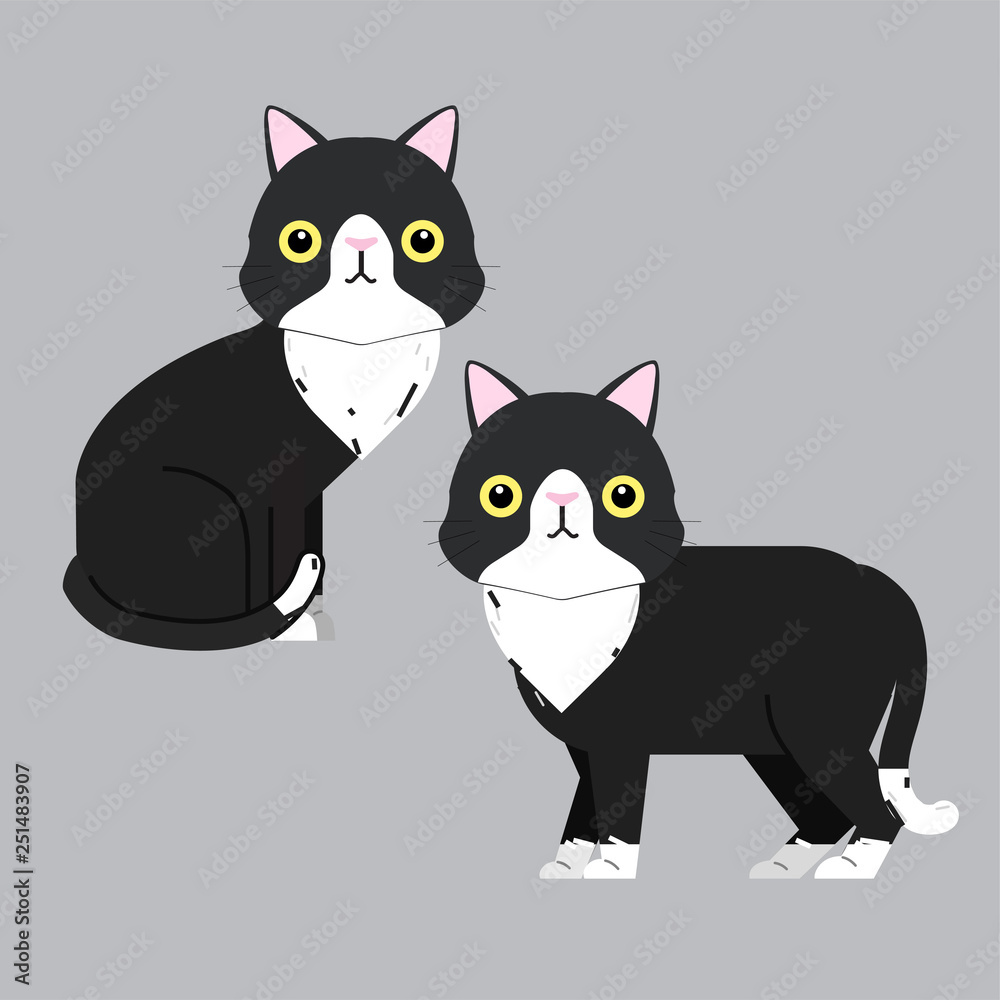 Funny cartoon cats characters, cute pet animals, vector illustration