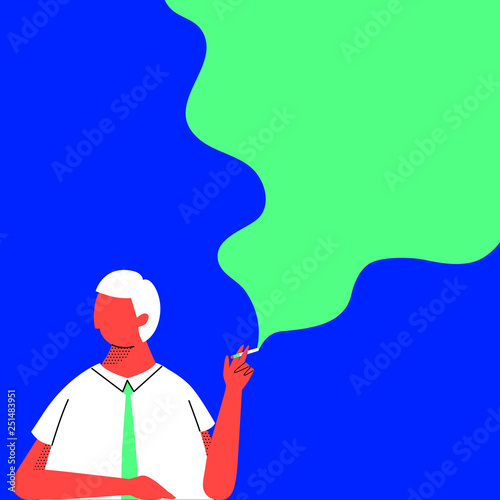 Office life, worker take a break to smoke his cigarette