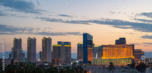 Las Vegas Strip Casino Skyline after the sunset at the start of the nightlife