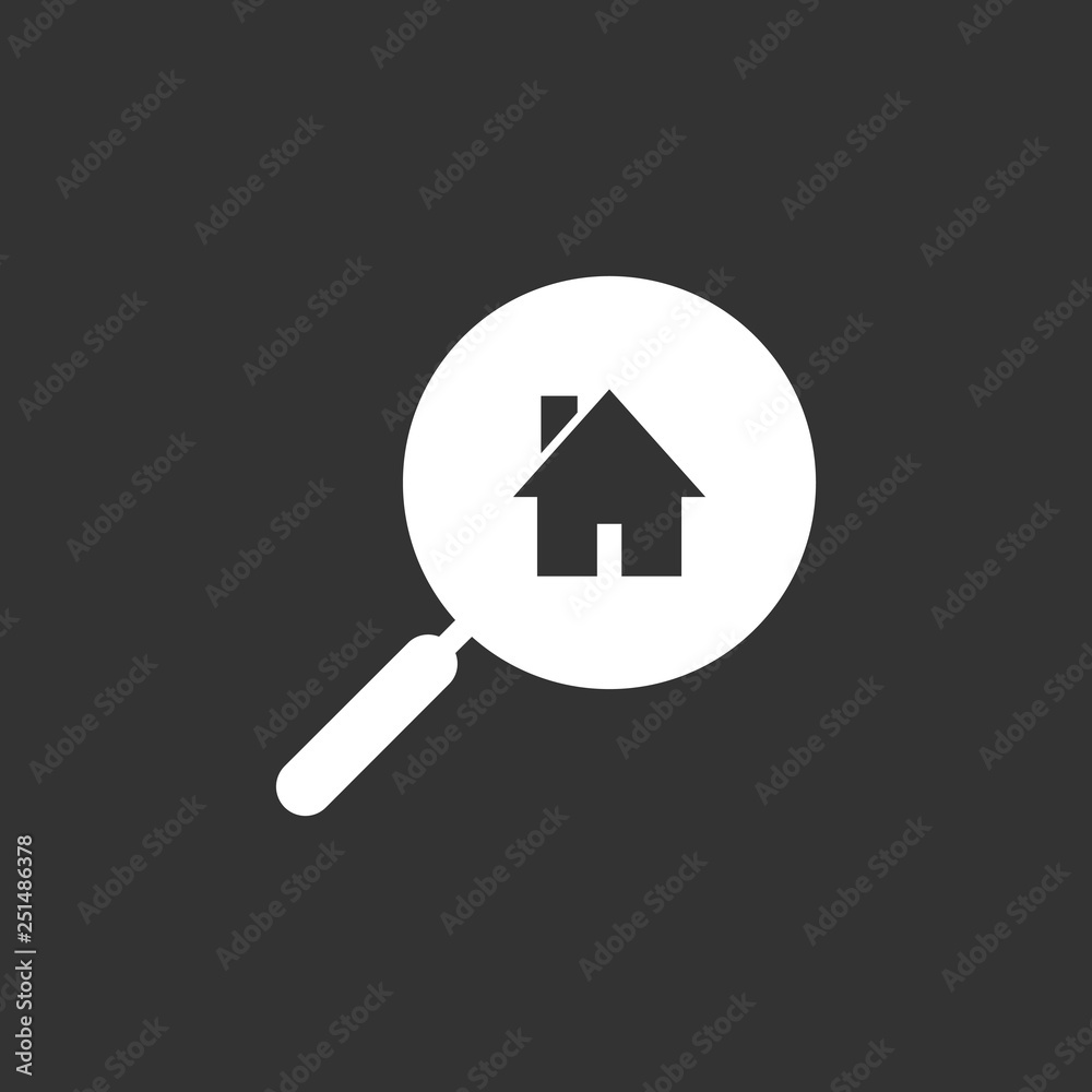Icon search real estate on a magnifier Icon search real estate on a magnifier