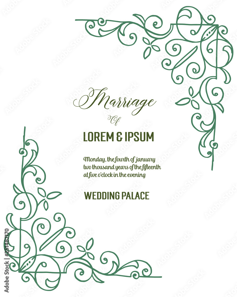 Vector illustration floral frame white backdrop with greeting card marriage hand drawn