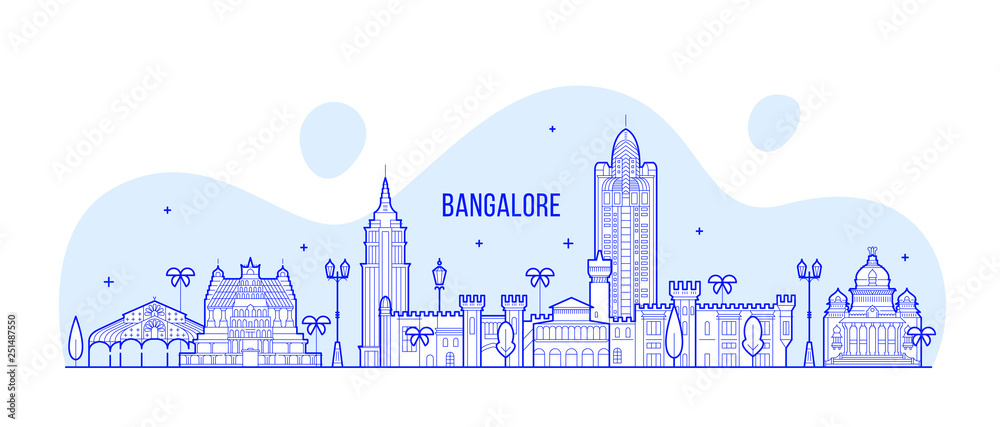 Fototapeta Bangalore skyline Karnataka India city vector line