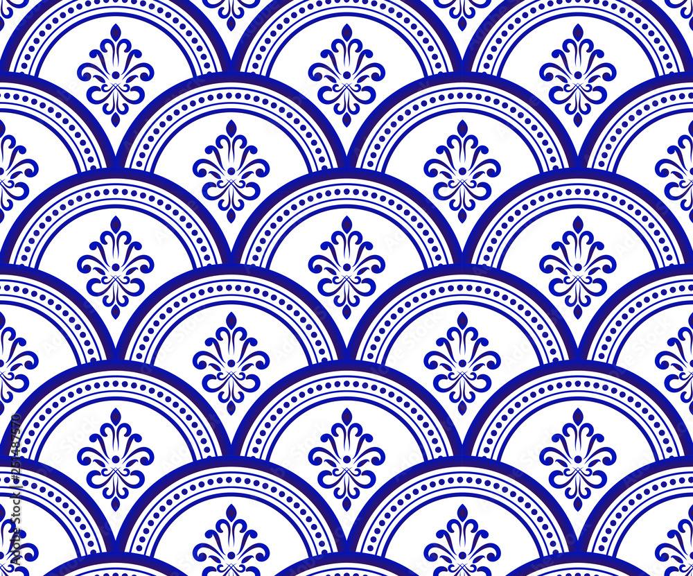 Fototapeten - blaues und weißes Damastmuster #251487570