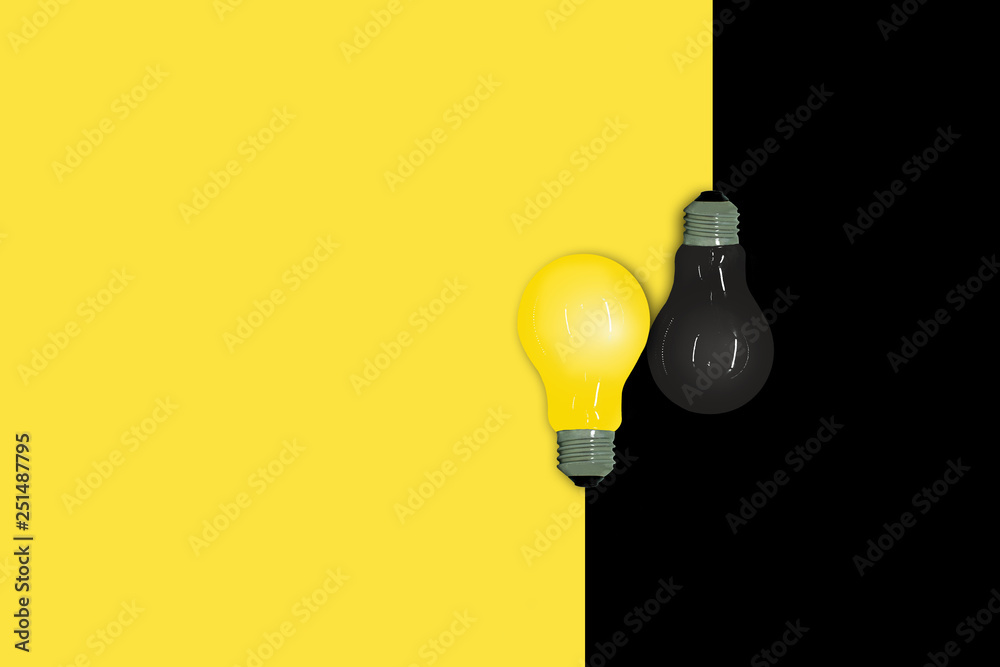 Business Creative and Idea Concept : Yellow and Black light bulb put on