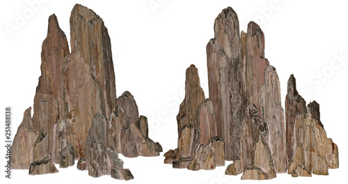 Beautiful volcanic rock carved by erosion. Stones on white background. photo