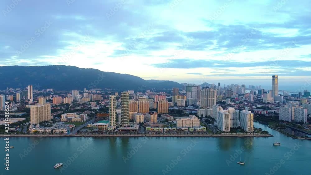 Aerial view Penang Island, Malaysia from drone during sunrise. Aerial view Penang Island, Malaysia from drone during sunrise.