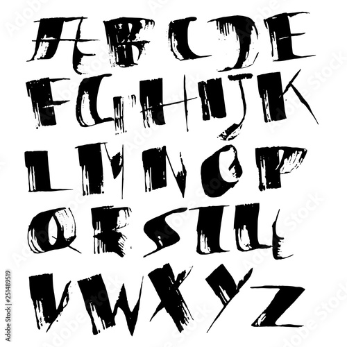 Grungy modern dry brush lettering. Handdrawn grunge ink font. Vector illustration.