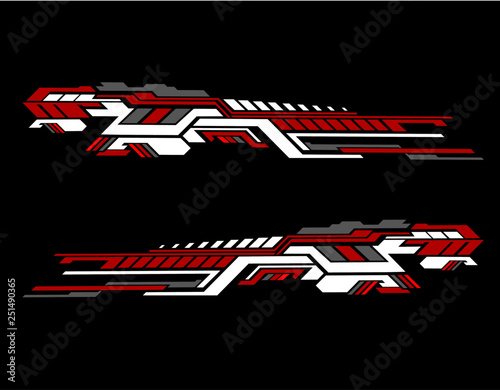 Vinyls sticker set Decals for Car racing truck mini bus modify Motorcycle. Racing Vehicle Graphics kit isolated vector design race Elegant stripes modern theme technology black background for wrap