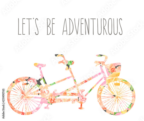 Cute Tandem Bicycle Illustration with Flowers
