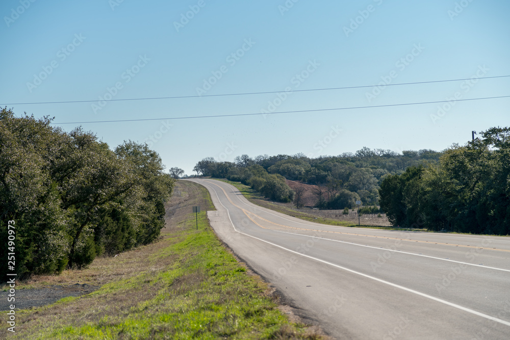 View of Typical Two Way Highway in Texas On a Bright Sunny Day