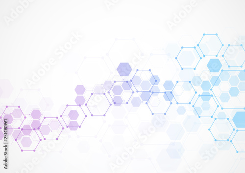 Abstract hexagonal molecular structures in technology background and science style. Medical design. Vector illustration