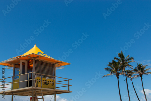 lifeguard tower on the beach palm trees and blue sky summer holiday Australia Gold Coast © QuickStartProjects