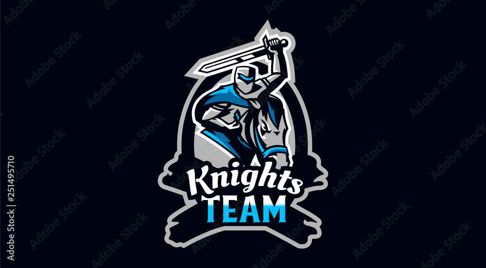 Knight emblem on horse. A warrior galloping on a horse, a knight in armor. Horseman, sword, shield, armor, stallion, hero, warrior. Vector illustration