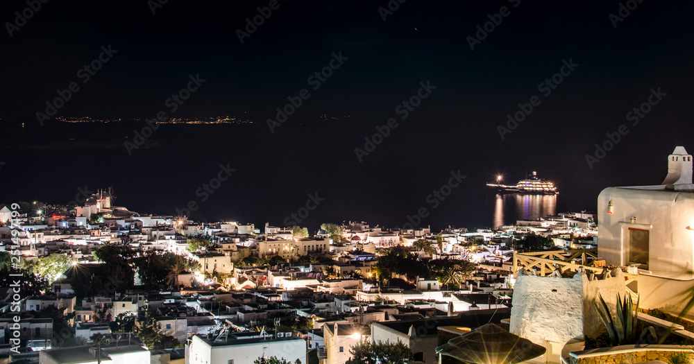mykonos city at night