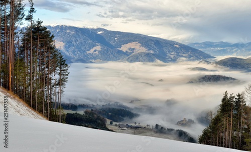 Winter landscape in Dolomites at Plan de Corones (Kronplatz) ski resort, Italy