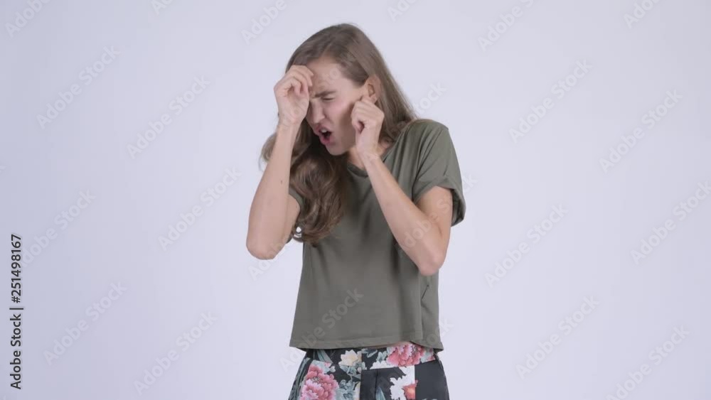 Young stressed woman looking upset while getting bad news Young stressed woman looking upset while getting bad news
