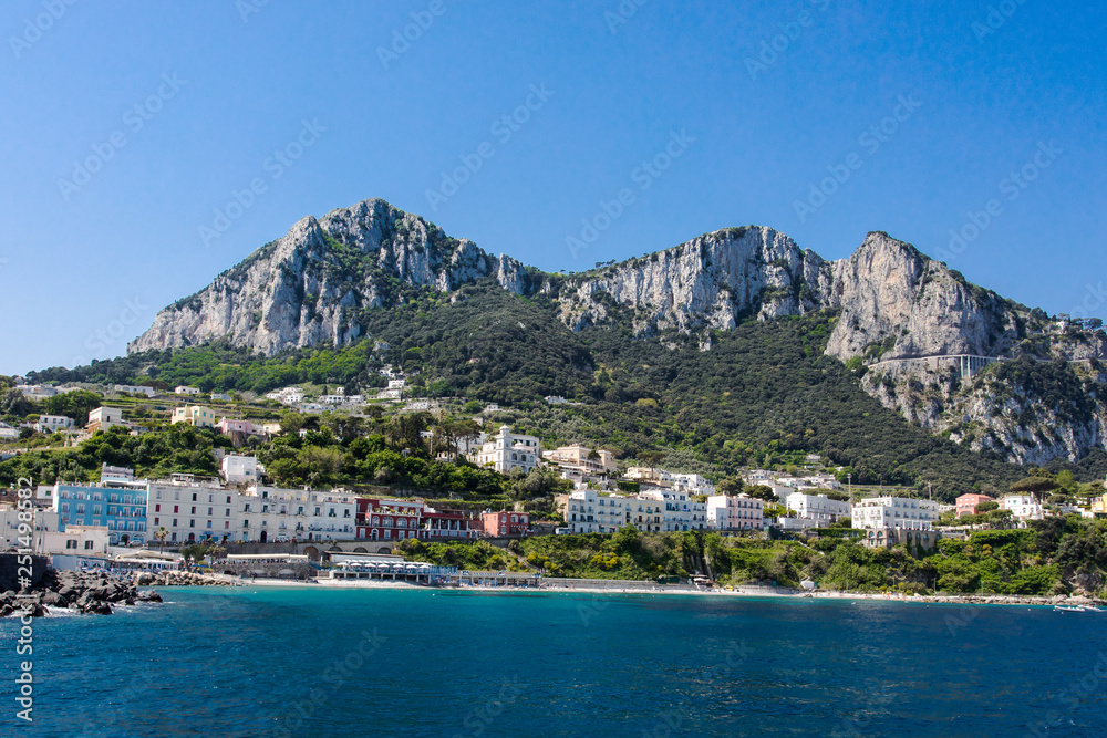 Capri Island, Naples, Campania, Italy - Panoramic view of village Capri and Anacapri during summer time