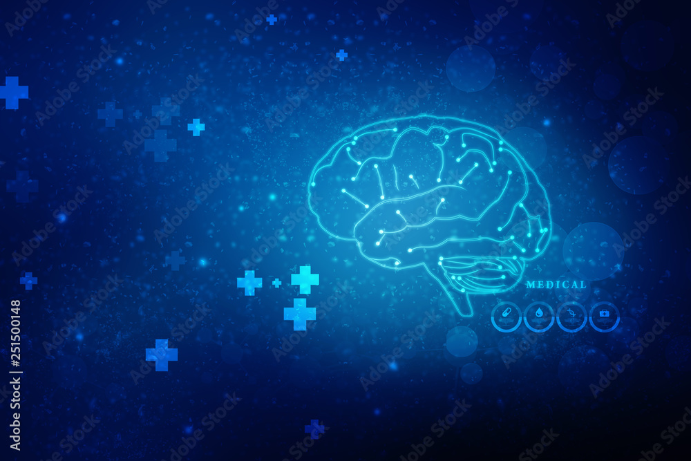 2d illustration Concept of thinking, background with brain, Abstract Artificial intelligence. Technology web background