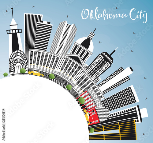 Oklahoma City Skyline with Gray Buildings, Blue Sky and Copy Space.