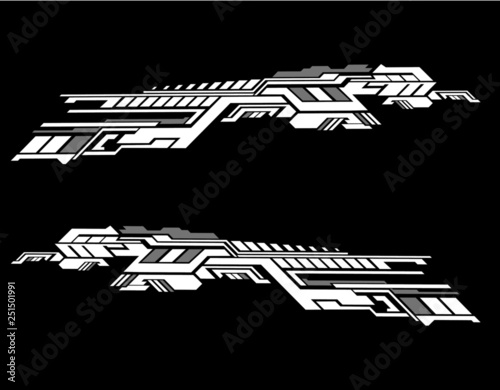 Vinyls sticker set Decals for Car racing truck mini bus modify Motorcycle. Racing Vehicle Graphics kit isolated vector design race Elegant stripes modern theme technology black background for wrap
