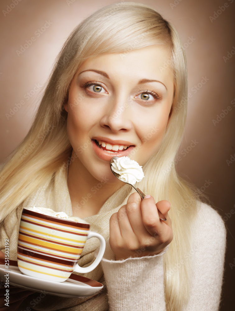 lifestyle, food and people concept: young pretty woman drinking coffee lifestyle, food and people concept: young pretty woman drinking coffee