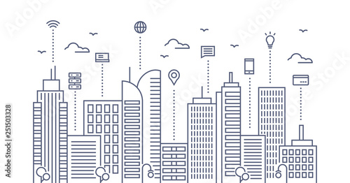 Smart city design illustration with line style