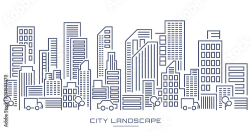 Line art Vector Illustration of Modern City Background with Skyscrapers