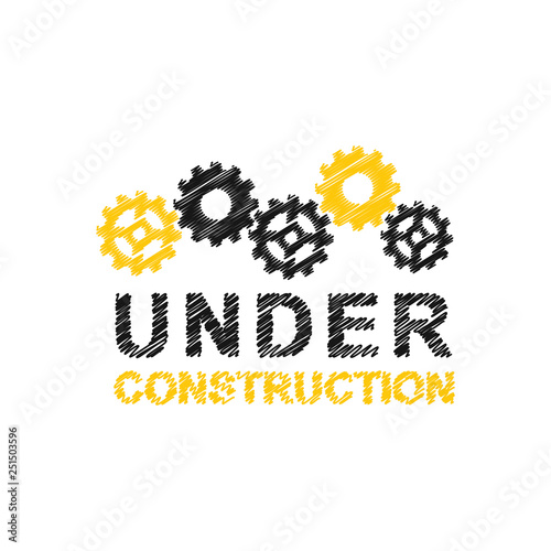 Under construction sketch drawing with gear wheels
