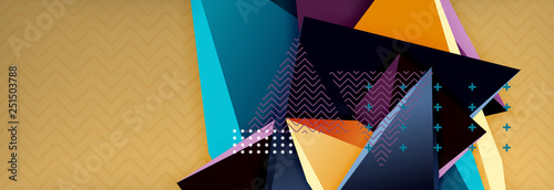 Vector 3d triangular shapes abstract background, origami futuristic template with lines