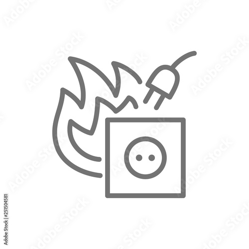 Dangerous electrical outlet, short circuit line icon.