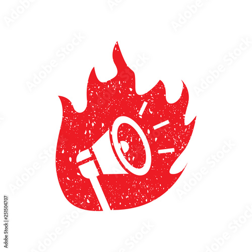 rustic grunge loudspeaker in fire flame logo icon vector template