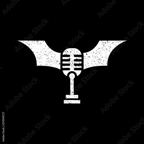 microphone stand with bat wings logo icon vector template