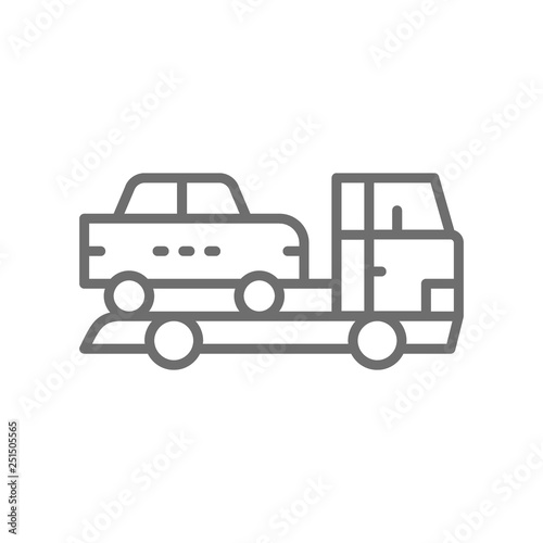 Tow truck, car evacuation line icon.