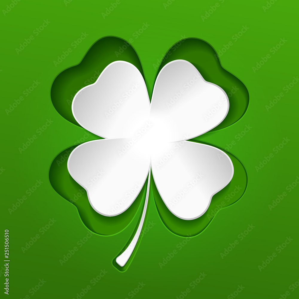 St Patricks white lucky clover leaf on green St Patricks white lucky clover leaf on green