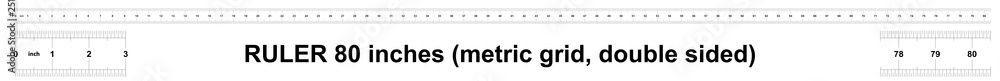 Ruler 80 inches Metric. The division price is 0.05 inch. Ruler double sided. Precise measuring tool. Calibration grid.