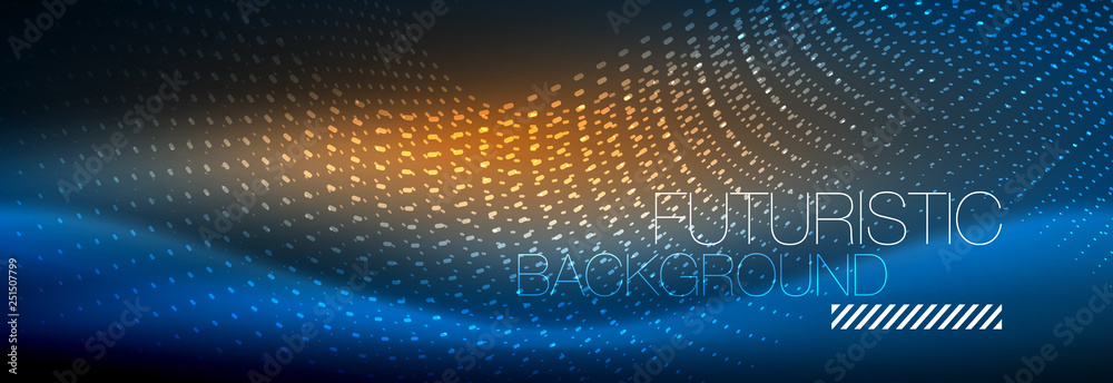 Glowing abstract wave on dark, shiny motion, magic space light. Vector techno abstract background Glowing abstract wave on dark, shiny motion, magic space light. Vector techno abstract background