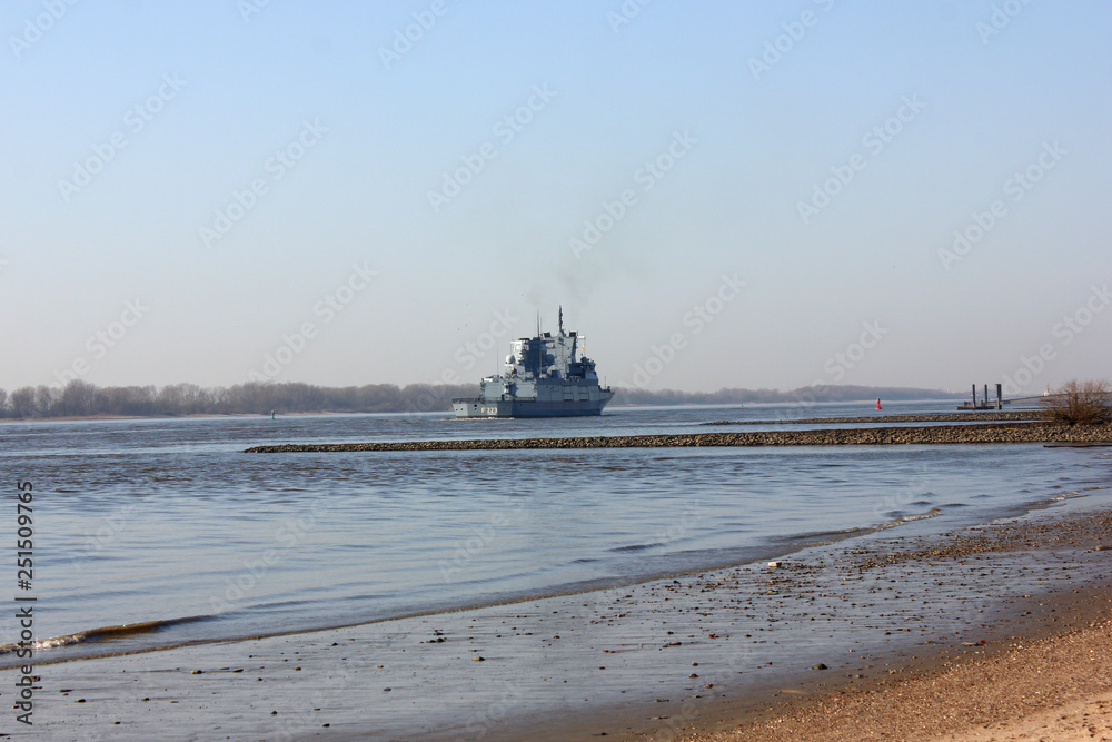 Warship at the river Elbe
