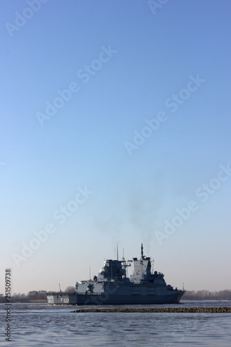 Warship at the river Elbe