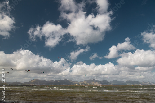 Kite surfing at the sea
